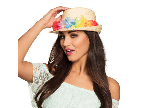 Kapelusz hawajski słomkowy z kwiatami - 1 szt.