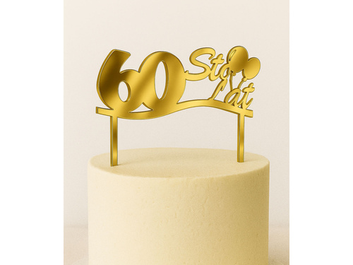Topper z lustrzanej pleksi złoty na tort 60 urodziny