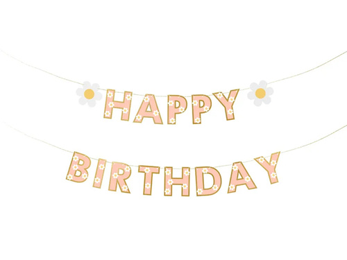 Baner urodzinowy Happy Birthday Stokrotki - 200 x 14,5 cm - 1 szt.