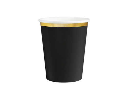 Kubeczki papierowe czarne ze złotym brzegiem - 220 ml - 6 szt.