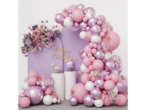 Zestaw balonów do girlandy balonowej różowo-fioletowy - 124 szt.