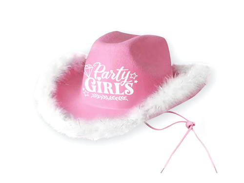 Kapelusz kowbojski Party Girls z futerkiem różowy - 1 szt.