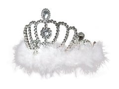 Tiara diadem z białym futerkiem - 1 szt..