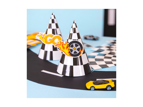 Czapeczki urodzinowe Wyścigówki - 16x10 cm - 6 szt.