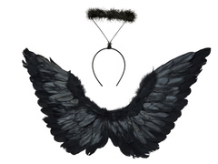 Skrzydła anioła czarne z aureolą - 72 x 40 cm - 1 szt.