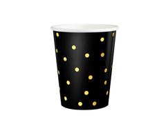 Kubeczki papierowe czarne w złote kropki - 220 ml - 6 szt.