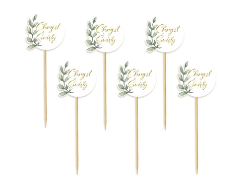 Pikery na babeczki z listkami na Chrzest Święty - 6 szt.