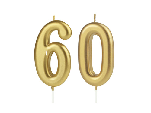 Świeczki cyferki złote - 60 - 2 szt.