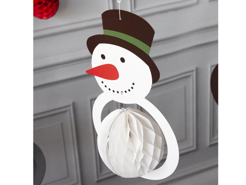 Dekoracja wisząca Bałwanek z rozetką - 42 cm - 1 szt.