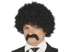Czarna peruka z kręconymi włosami i wąsem - 1 szt.