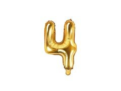 Balon foliowy cyfra 4 złota - 35 cm