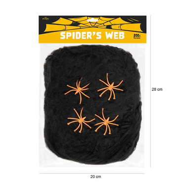Czarna pajęczyna z pająkami na Halloween - 200 g - 1 op.