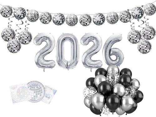 Zestaw Dekoracji na Sylwestra - srebrny - 59 szt.