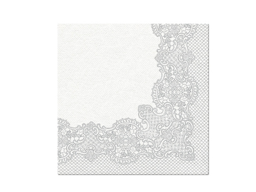 Serwetki ze srebrnym koronkowym wzorem - 40 cm - 50 szt.