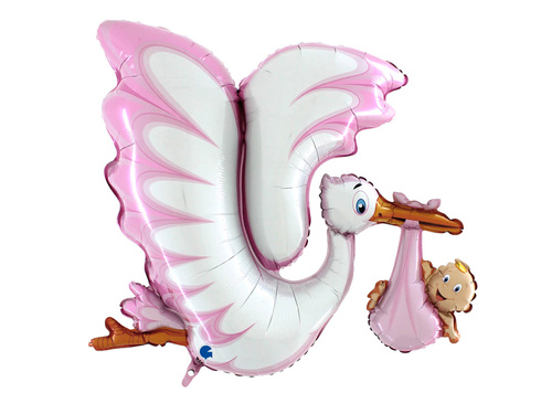 Balon foliowy Bocian różowy - 135 cm - 1 szt.