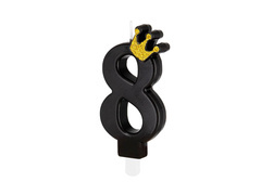 Świeczka cyferka osiem czarna z koroną - 8 - 1 szt.