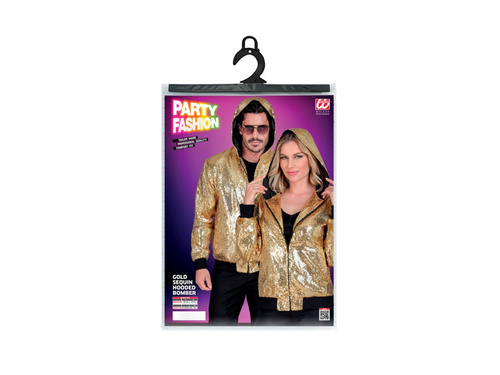 Imprezowa cekinowa kurtka - bomberka z kapturem - złota