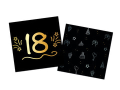 Serwetki na osiemnaste urodziny czarne - 33 cm - 16 szt.