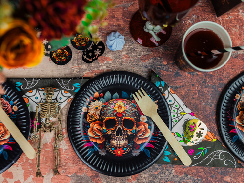 Talerzyki papierowe na Halloween Dia de los muertos - 18 cm - 6 szt.