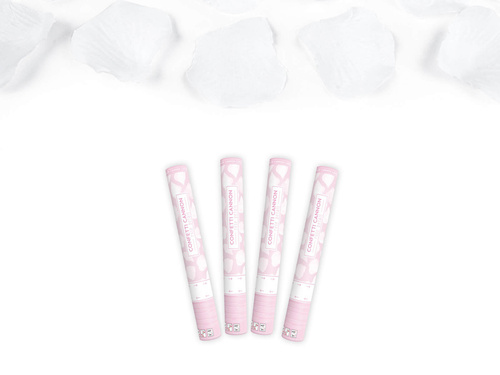 Tuba strzelająca, białe sztuczne płatki róż, 40cm, 4 szt.