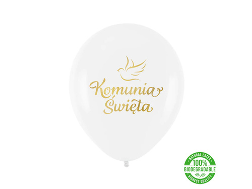 Balony lateksowe ze złotym napisem Komunia Święta - 30 cm - 5 szt.
