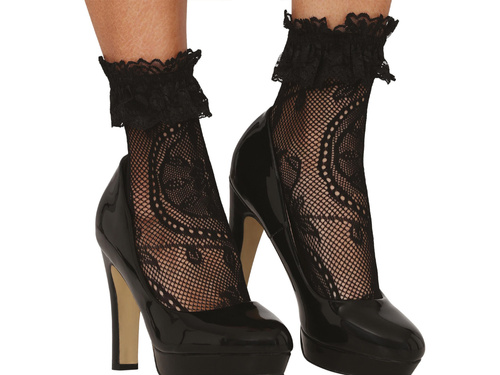 Skarpetki czarne koronkowe z falbanką