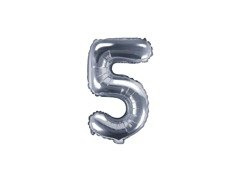 Balon foliowy cyfra 5 srebrna - 35 cm