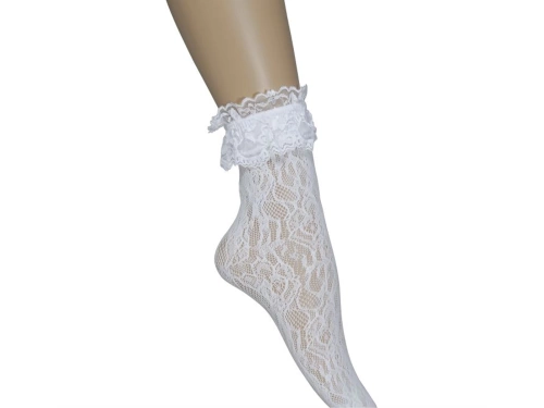 Skarpetki białe koronkowe z falbanką