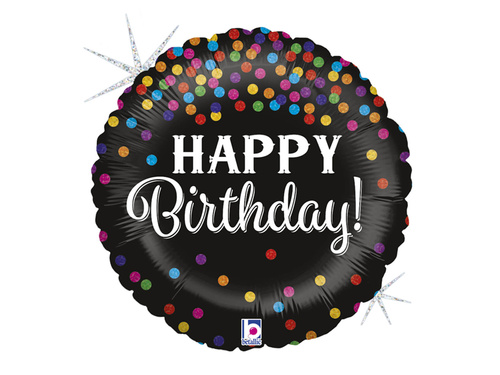 Balon foliowy Happy Birthday Konfetti - 46 cm - 1 szt.
