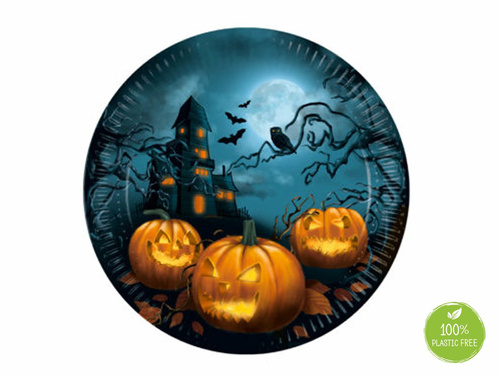 Talerzyki papierowe na Halloween Straszny Dom - 23 cm - 8 szt.