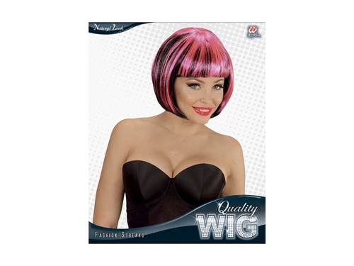 Czarno-różowa peruka z modnymi pasemkami