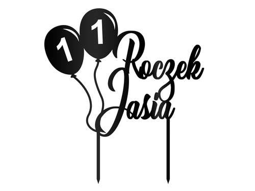 Topper czarny na tort Baloniki - personalizowany - 1 szt.