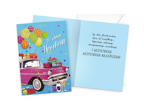 Kartka na urodziny Auto - 1 szt.