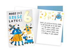 Kartka urodzinowa z kopertą na szóste urodziny Roboty