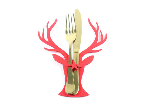 Etui na sztućce z miękkiego filcu - Renifer - 2 szt.