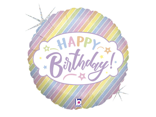 Balon foliowy Happy Birthday pastelowe paski - 46 cm - 1 szt.