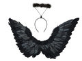 Skrzydła anioła czarne z aureolą - 72 x 40 cm - 1 szt.