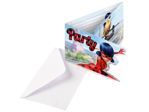 Zaproszenia urodzinowe z kopertami Miraculum - 8 szt.