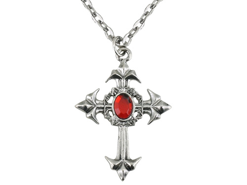 Naszyjnik gotycki z krzyżem z czerwonym kamieniem - 1 szt.