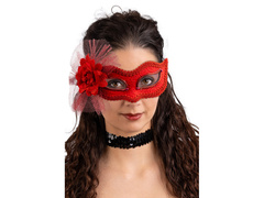 Maska karnawałowa czerwona z kwiatem