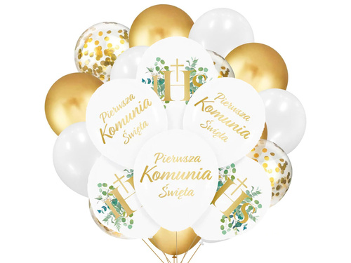 Zestaw balonów komunijnych biało-złoty - 32 szt.