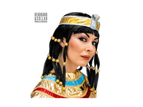 Peruka Kleopatry z opaską i kołnierzem