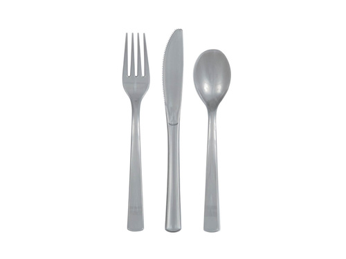 Sztućce plastikowe srebrne - 18 szt.