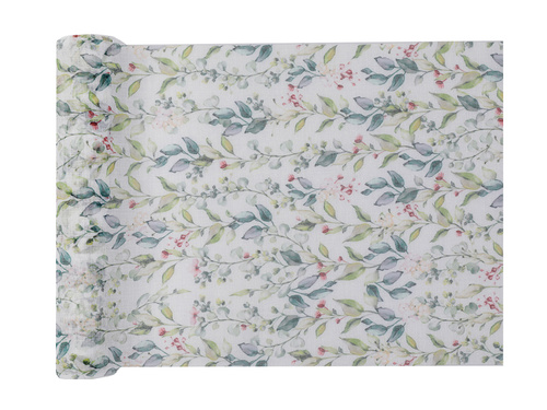 Dekoracja bieżnik na stół z zielonymi listkami - 26 cm x 3 m - 1 szt.