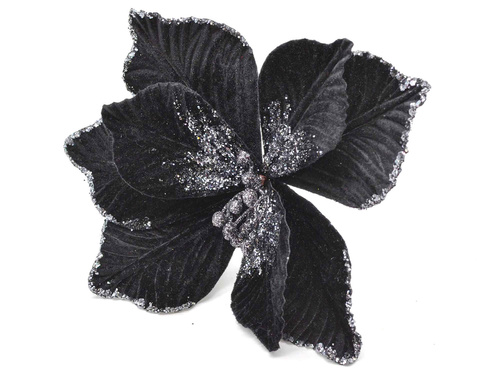 Dekoracja Gwiazda Betlejemska na piku czarna z brokatem - 25 cm - 1 szt.