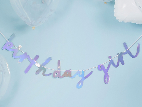 Baner holograficzny z napisem Birthday girl - 200 cm - 1 szt.