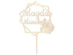 Topper drewniany na tort personalizowany na wesele - 18 cm