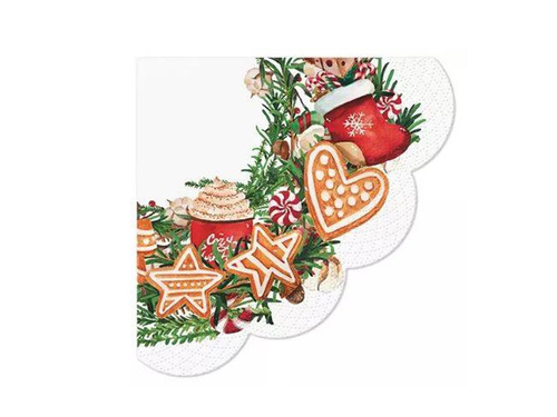 Okrągłe serwetki Wieniec z pierniczkami - 32 cm - 12 szt.