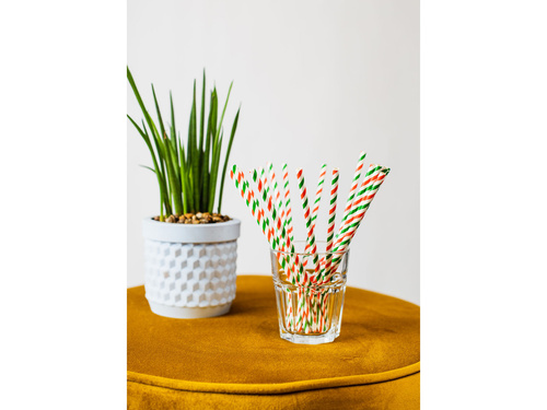 Słomki rurki metalizowane zielono-biało-czerwone - 20 szt.