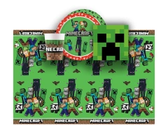 Zestaw obrus + kubeczki + talerzyki + serwetki papierowe Mineraft - 37 szt.